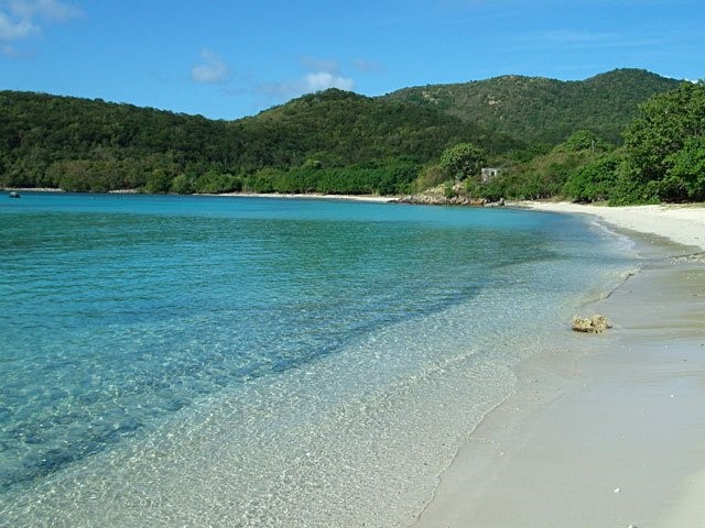 One of the stunning St John beaches, this white sandy beach boasts crystal blue water and thriving green trees.
